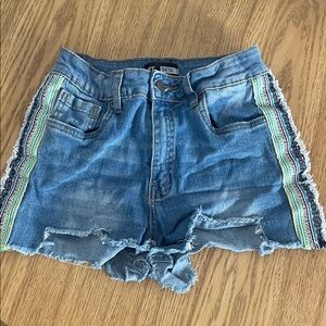 Stylish Blue Denim Shorts with Colorful Trim